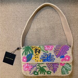 NWT America and & Beyond Cheetah Leopard Tropical Beige Tan Beaded Shoulder Bag